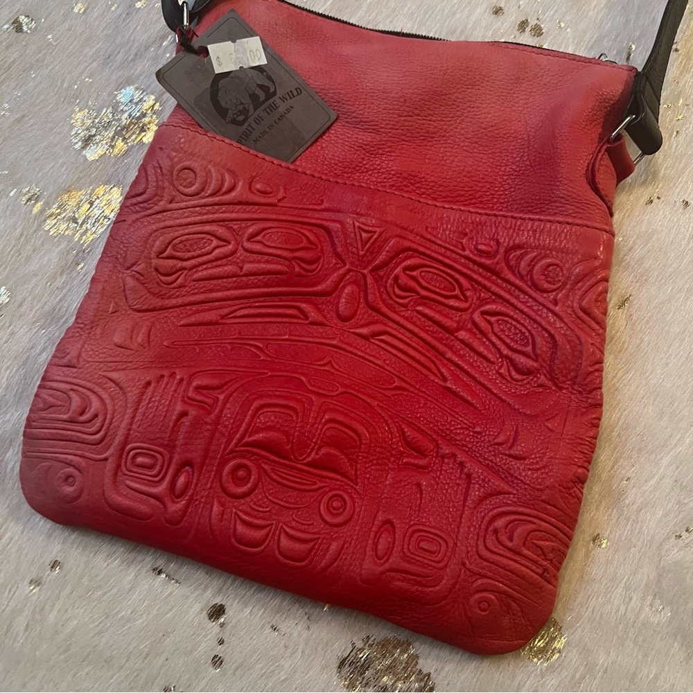 NWT Red Embossed Leather Solo Bag Spirit Of The Wild